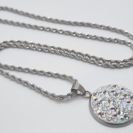 Edelstahl kette Kristalle Weiß Crystal Silver Kette (SCK38)