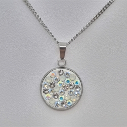 Edelstahl Kette mit Anhänger Crystal, AB, White Opal, (SCK39)