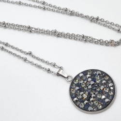 Lange Kette mit großem Anhänger Kristalle Edelstahl (SCK42)
