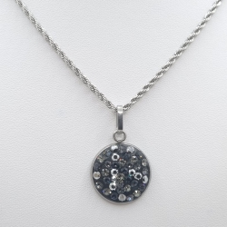 Lange Kette mit großem Anhänger Kristalle Edelstahl (SCK51)