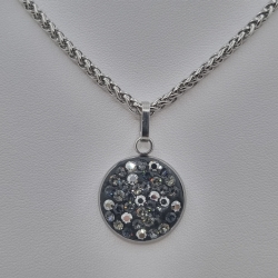 Lange Kette mit großem Anhänger Kristalle Edelstahl (SCK51)
