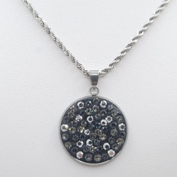 Lange Kette mit großem Anhänger Kristalle Edelstahl (SCK52)