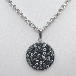 Lange Kette mit großem Anhänger Kristalle Edelstahl (SCK52)