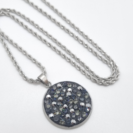 Lange Kette mit großem Anhänger Kristalle Edelstahl (SCK52)