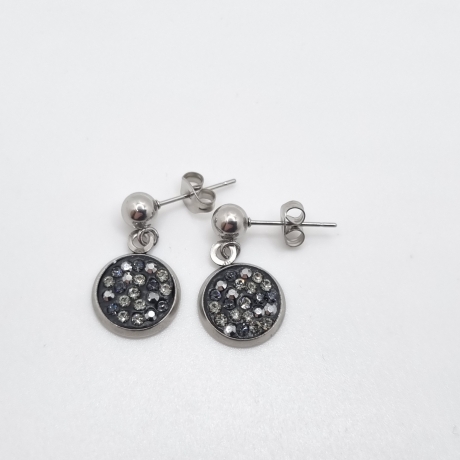 Ohrringe Ohrhänger Kristalle Schwarz Grau Edelstahl (SCO46)
