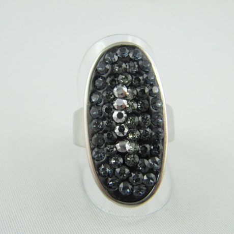 großer Ring glitzer Schwarz Grau Oval (SCR20)