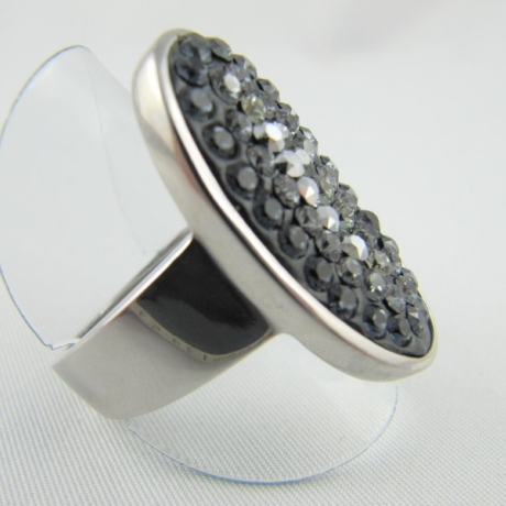 großer Ring glitzer Schwarz Grau Oval (SCR20)