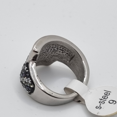 Edelstahl Ring mit Kristalle Schwarz Grau Silber Anthrazit(SCR30)