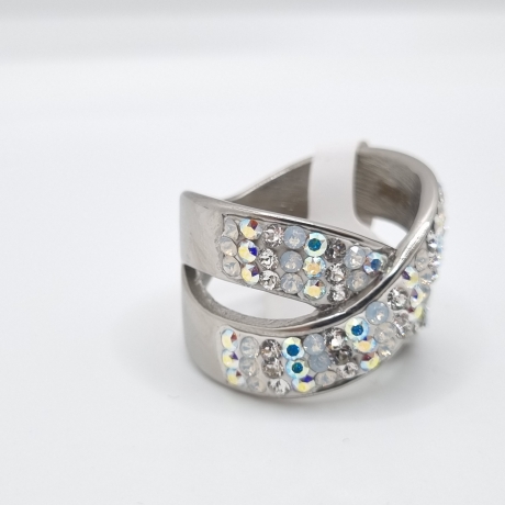 Edelstahl Ring Kristalle Weiß Crystal Silver (SCR43)