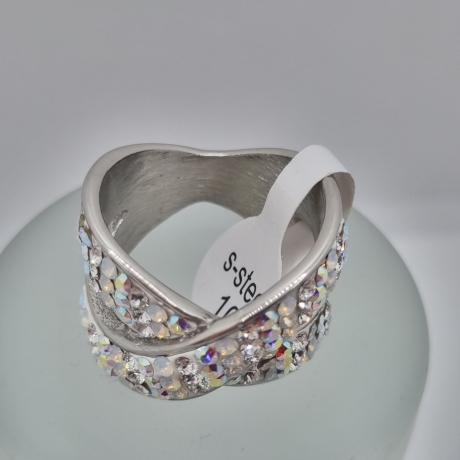 Edelstahl Ring Kristalle Weiß Crystal Silver (SCR43)