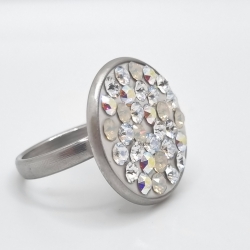Edelstahl-Ring Crystal AB Weiß Moonlight White Opal (SCR46)