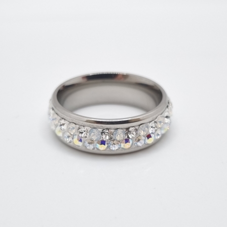 Edelstahl Ring Kristalle Weiß Crystal Silver Ring (SCR49)