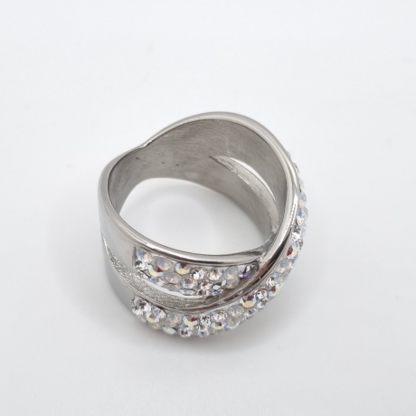 Edelstahl Ring Kristalle Weiß Crystal Silver (SCR51)