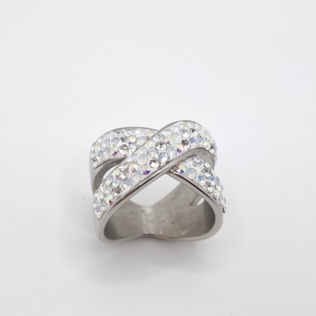 Edelstahl Ring Kristalle Weiß Crystal Silver (SCR51)