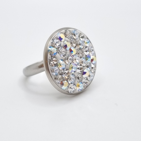 Edelstahl-Ring Crystal AB Weiß Moonlight Shimmer (SCR54)