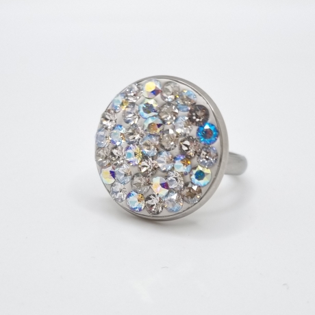 Edelstahl-Ring Crystal AB Weiß Moonlight Shimmer (SCR54)
