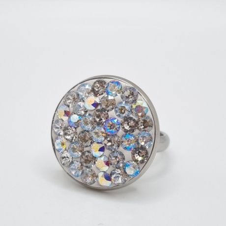 Edelstahl-Ring Crystal AB Weiß Moonlight Shimmer (SCR54)