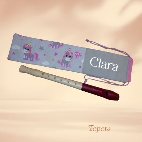 Flötentasche mit Namen, Flötenbeutel - Partyeinhorn