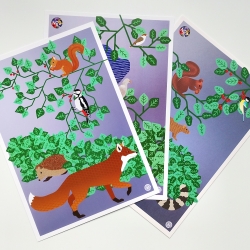 3 Postkarten Set A5 Animal Guide Berlin Grafikdesign Urban Nature