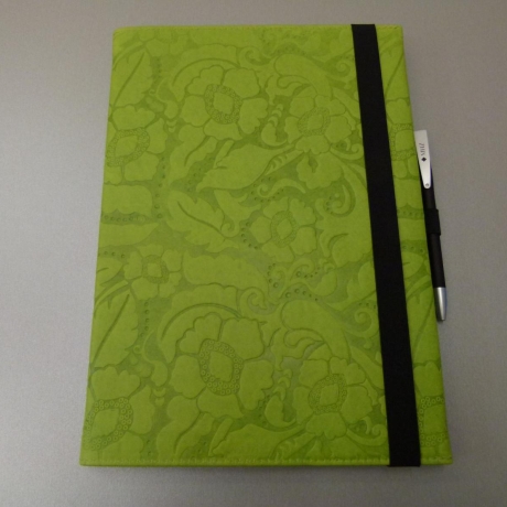 Schreibbuch DIN A 6 in Leder - Floral-Prägung - ohne Namen