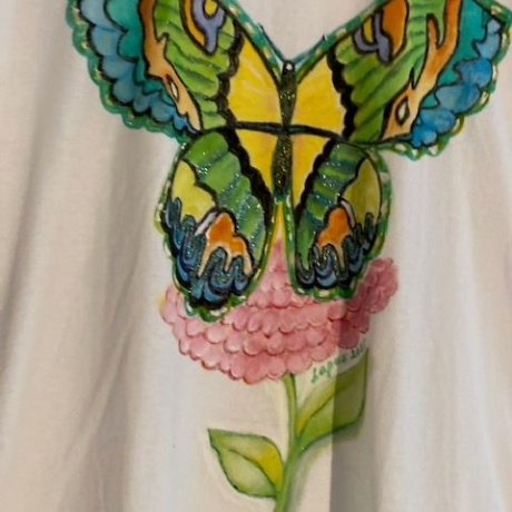 Handbemaltes Fruit of the Loom-T-Shirt Schmetterling, Größe L