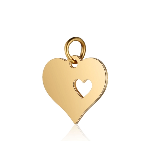 Edelstahl-Anhänger Herz 12mm Gold mit Bindering