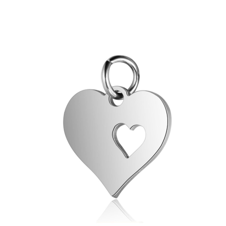Edelstahl-Anhänger Herz 12mm Silber mit Bindering
