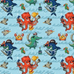 50cm Dekostoff Baumwollstoff Piratenwassertiere Hai Kroko Krake 50cm Dekostoff Baumwollstoff Piratenwassertiere Hai Kroko Krake