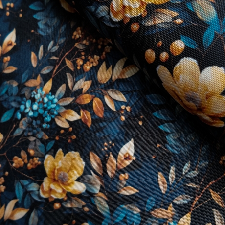 Flowing Bloom Blumen nachtblau Taschenstoff wasserabweisend