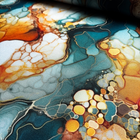 Flowing Bloom Liquid Bernstein Petrol Taschenstoff wasserabweisen