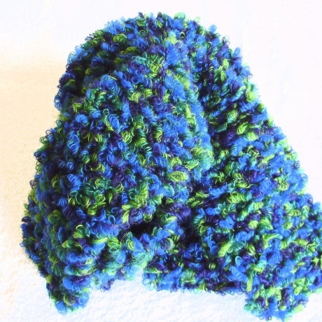 Strickchal aus Bändchengarn blau-apfelgrün von Hobbyhaus