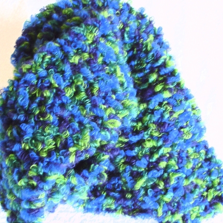 Strickchal aus Bändchengarn blau-apfelgrün von Hobbyhaus