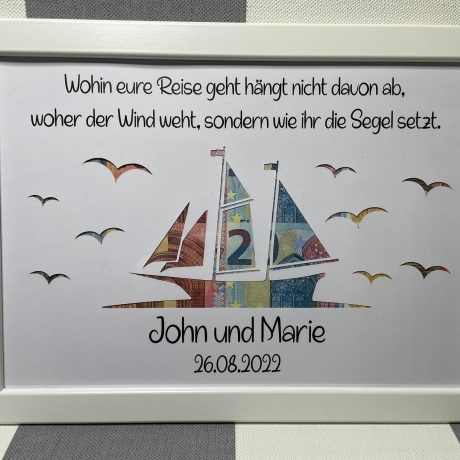 Geldgeschenk Bilderrahmen Hochzeit Schiff personalisierbar DIN A4