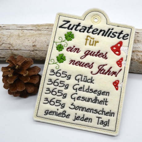 Stickdatei Schild gutes neues Jahr Glücksbringer