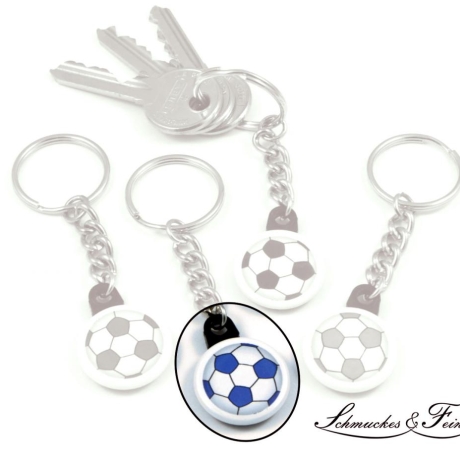 Schlüsselanhänger 25 mm Fußball blau, mit Kette
