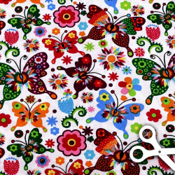 Baumwollstoff Schmetterlinge Blumen bunt 1 m x 160 cm