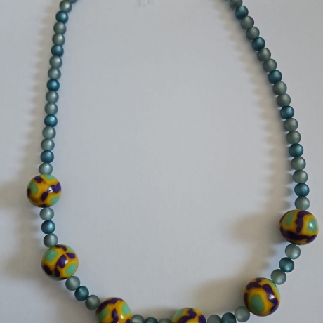 Kette, Halskette, Perlenkette blau, türkis  
