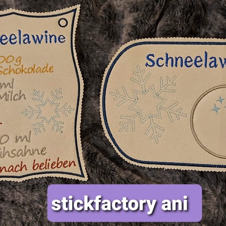 Schneelawine mug rug und Rezeptkarte ith Stickdatei Set