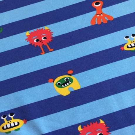 Schreckstreifen Monster blau Baumwolljersey