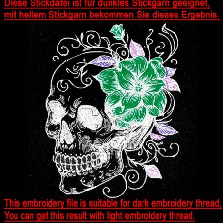 NEU Stickdatei Totenkopf mit Blumen Kaja 
