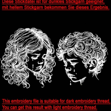 2 Stickdateien Set weinend Junge Mädchen 