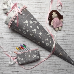 Schultüte/Stoffhülle Bella Bunny grau 70 cm