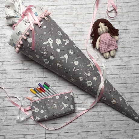 Schultüte/Stoffhülle Bella Bunny grau 70 cm