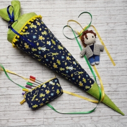 Schultüte/Stoffhülle Frösche blau/grün 70 cm