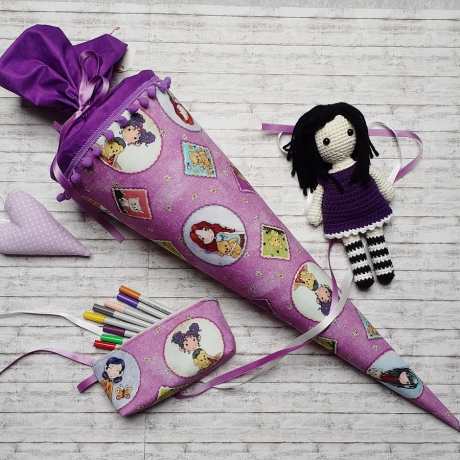 Schultüte/Stoffhülle Mädchen lila/violett 70 cm
