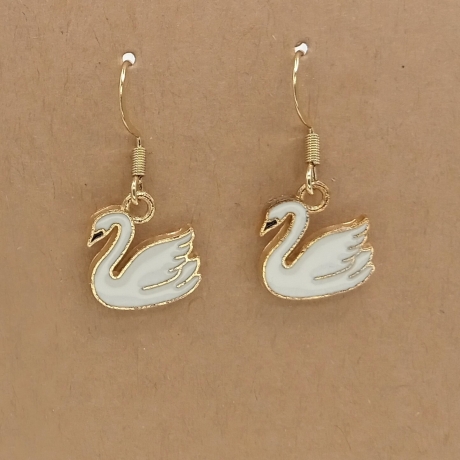 weißer Schwan Ohrringe Emaille Edelstahl Ohrhänger