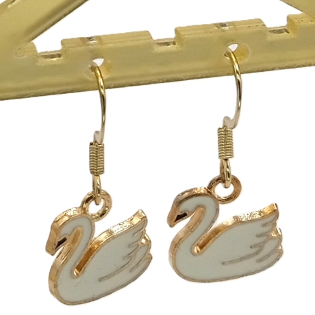 weißer Schwan Ohrringe Emaille Edelstahl Ohrhänger
