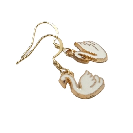 weißer Schwan Ohrringe Emaille Edelstahl Ohrhänger