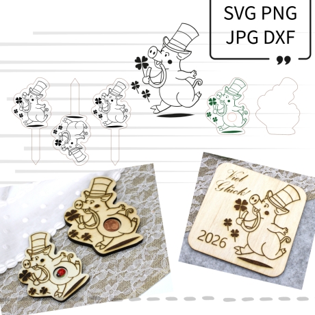 Laser Motiv Gravur SVG Glücksschwein
