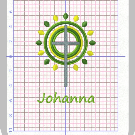 Gotteslobhülle mit  Kreuz, Strahlen grün, gelb, personalisierbar